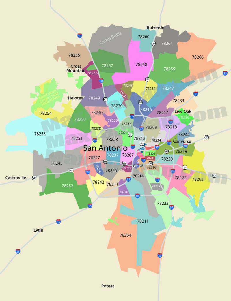 San Antonio Zip Code Map Zipcode Map of San Antonio, Texas